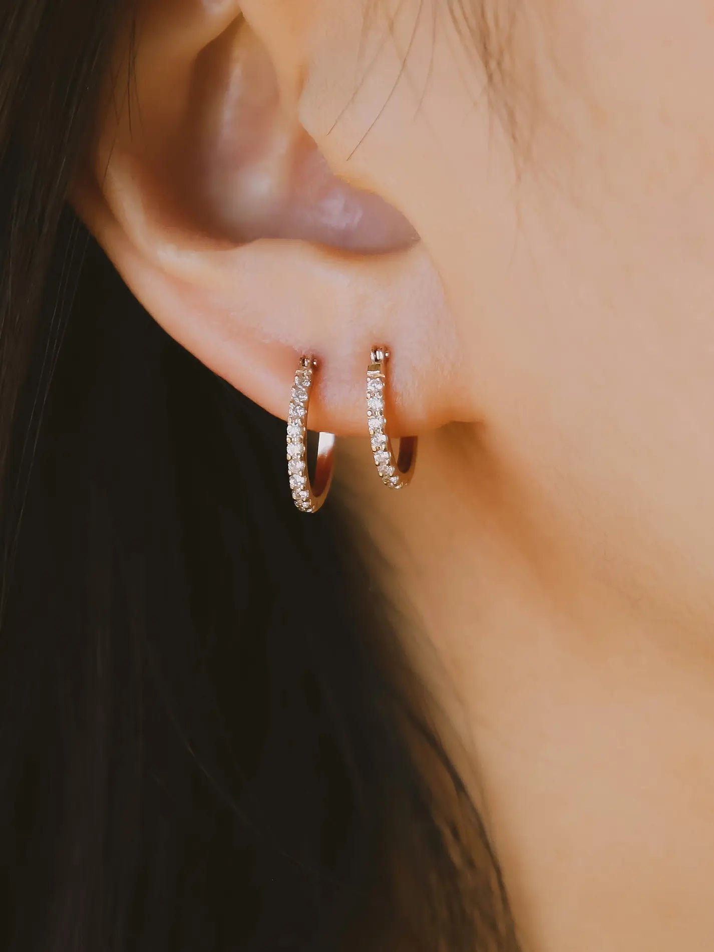 Pave diamond hoop earrings